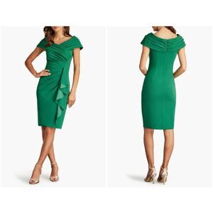 Tadashi Shoji Women's Bamboo Green Side Drape Crepe Sheath Dress Size Large